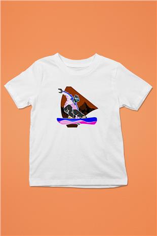 Snowboarding Baskılı Unisex Beyaz Çocuk Tişört - Tshirt