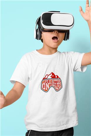 Snowboarding Baskılı Unisex Beyaz Çocuk Tişört - Tshirt