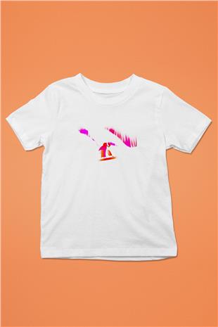 Snowboarding Baskılı Unisex Beyaz Çocuk Tişört - Tshirt