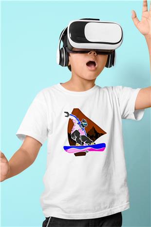 Snowboarding Baskılı Unisex Beyaz Çocuk Tişört - Tshirt