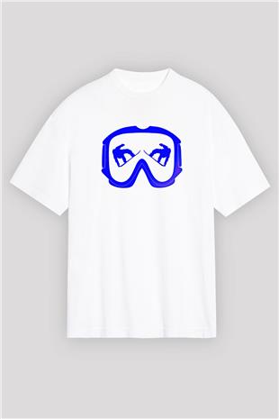 Snowboarding Baskılı Unisex Beyaz Oversize Tişört - Tshirt