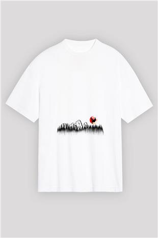 Snowboarding Baskılı Unisex Beyaz Oversize Tişört - Tshirt