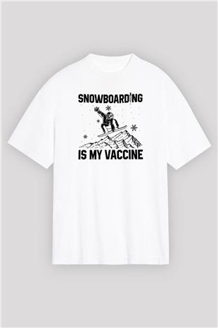 Snowboarding Baskılı Unisex Beyaz Oversize Tişört - Tshirt