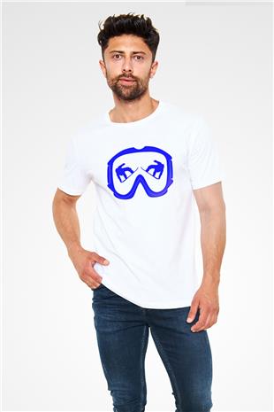 Snowboarding Baskılı Unisex Beyaz Tişört - Tshirt