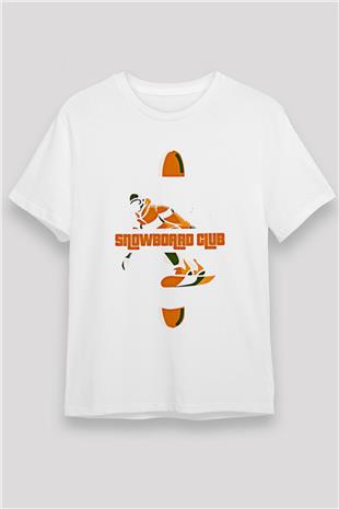 Snowboarding Baskılı Unisex Beyaz Tişört - Tshirt