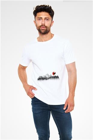Snowboarding Baskılı Unisex Beyaz Tişört - Tshirt