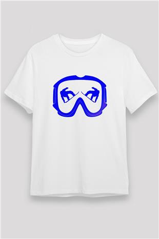 Snowboarding Baskılı Unisex Beyaz Tişört - Tshirt