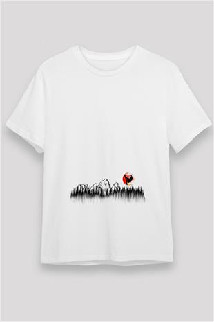 Snowboarding Baskılı Unisex Beyaz Tişört - Tshirt
