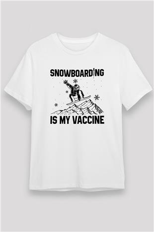 Snowboarding Baskılı Unisex Beyaz Tişört - Tshirt