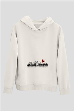 Snowboarding Baskılı Unisex Ekru Hoodie