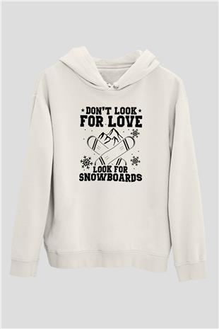 Snowboarding Baskılı Unisex Ekru Hoodie