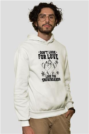 Snowboarding Baskılı Unisex Ekru Hoodie