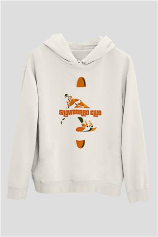Snowboarding Baskılı Unisex Ekru Hoodie