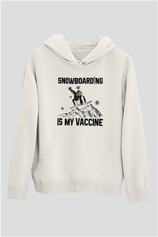 Snowboarding Baskılı Unisex Ekru Hoodie