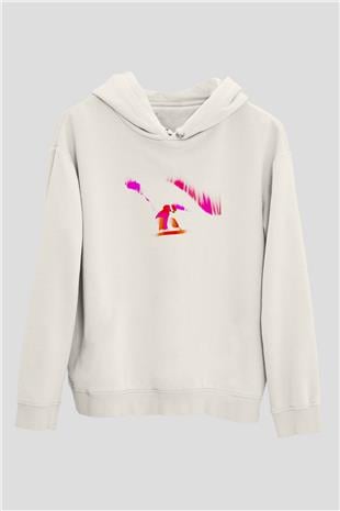 Snowboarding Baskılı Unisex Ekru Hoodie