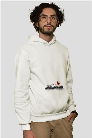 Snowboarding Baskılı Unisex Ekru Hoodie