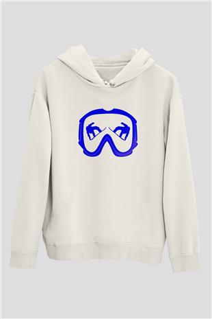 Snowboarding Baskılı Unisex Ekru Hoodie