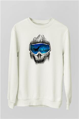 Snowboarding Baskılı Unisex Ekru Sweatshirt