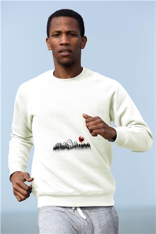 Snowboarding Baskılı Unisex Ekru Sweatshirt