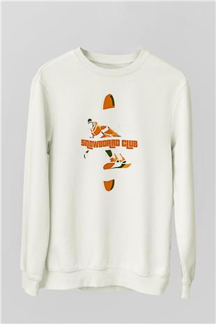 Snowboarding Baskılı Unisex Ekru Sweatshirt