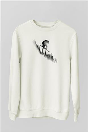 Snowboarding Baskılı Unisex Ekru Sweatshirt