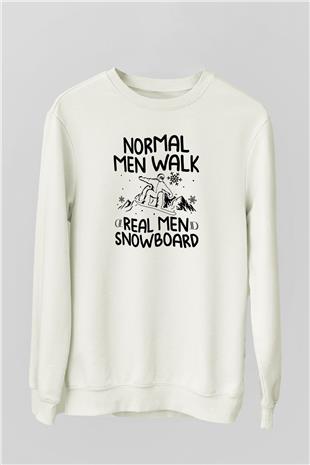 Snowboarding Baskılı Unisex Ekru Sweatshirt