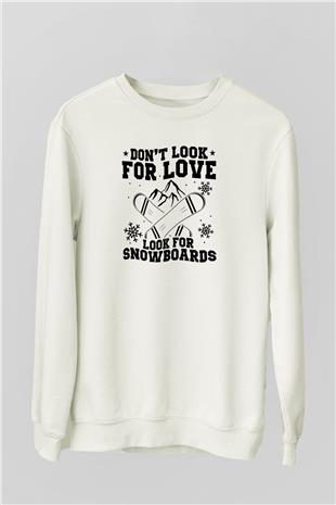 Snowboarding Baskılı Unisex Ekru Sweatshirt