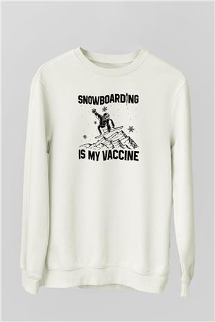 Snowboarding Baskılı Unisex Ekru Sweatshirt