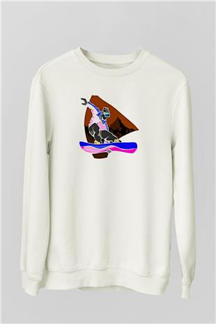 Snowboarding Baskılı Unisex Ekru Sweatshirt