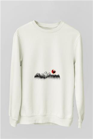 Snowboarding Baskılı Unisex Ekru Sweatshirt