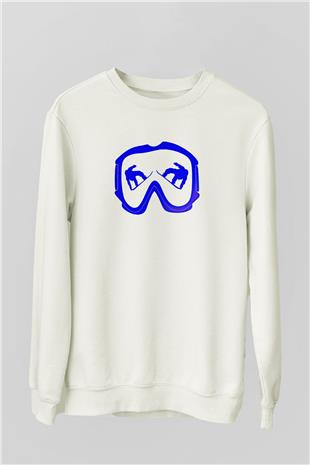 Snowboarding Baskılı Unisex Ekru Sweatshirt