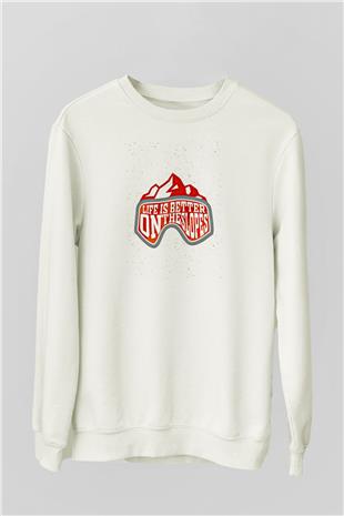 Snowboarding Baskılı Unisex Ekru Sweatshirt