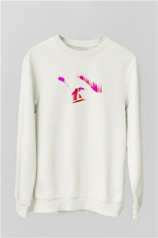Snowboarding Baskılı Unisex Ekru Sweatshirt