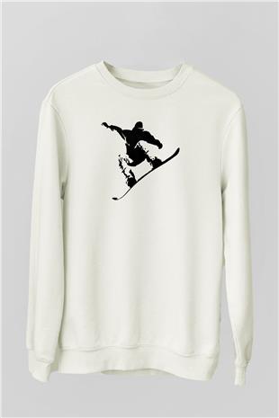 Snowboarding Baskılı Unisex Ekru Sweatshirt