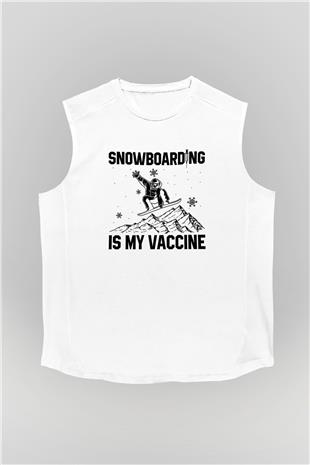 Snowboarding Baskılı Unisex Kolsuz Beyaz Tişört