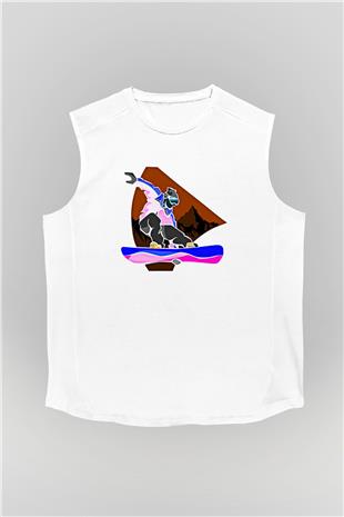 Snowboarding Baskılı Unisex Kolsuz Beyaz Tişört