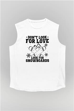 Snowboarding Baskılı Unisex Kolsuz Beyaz Tişört