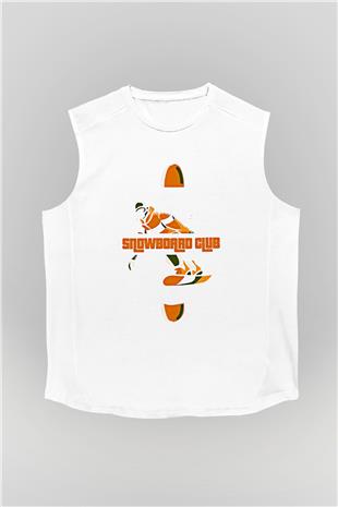 Snowboarding Baskılı Unisex Kolsuz Beyaz Tişört