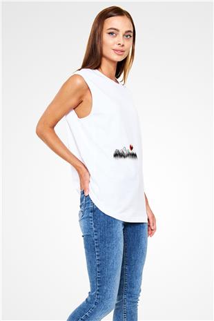 Snowboarding Baskılı Unisex Kolsuz Beyaz Tişört
