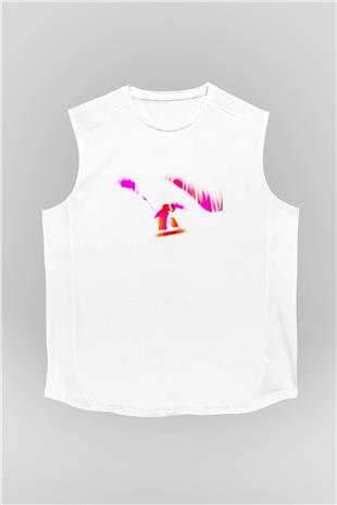 Snowboarding Baskılı Unisex Kolsuz Beyaz Tişört