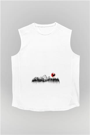 Snowboarding Baskılı Unisex Kolsuz Beyaz Tişört
