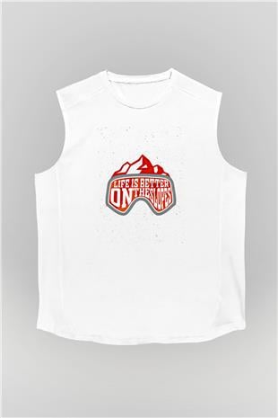 Snowboarding Baskılı Unisex Kolsuz Beyaz Tişört