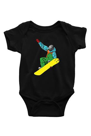 Snowboarding Baskılı Unisex Siyah Bebek Body - Zıbın