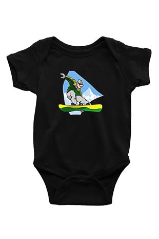 Snowboarding Baskılı Unisex Siyah Bebek Body - Zıbın