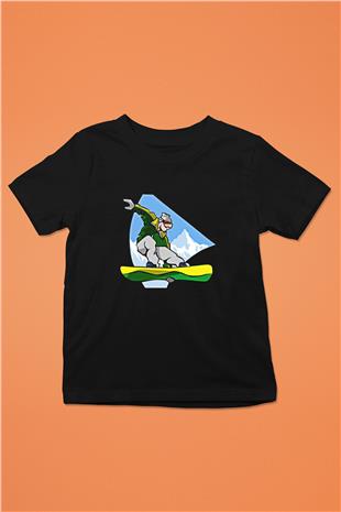 Snowboarding Baskılı Unisex Siyah Çocuk Tİşörtü - Tshirt