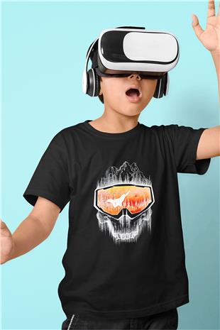 Snowboarding Baskılı Unisex Siyah Çocuk Tİşörtü - Tshirt