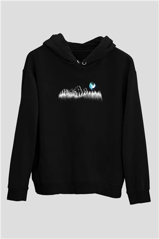 Snowboarding Baskılı Unisex Siyah Kapüşonlu Sweatshirt