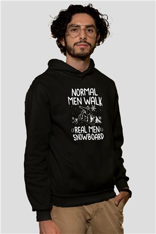 Snowboarding Baskılı Unisex Siyah Kapüşonlu Sweatshirt