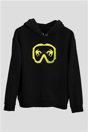 Snowboarding Baskılı Unisex Siyah Kapüşonlu Sweatshirt