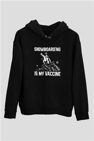 Snowboarding Baskılı Unisex Siyah Kapüşonlu Sweatshirt